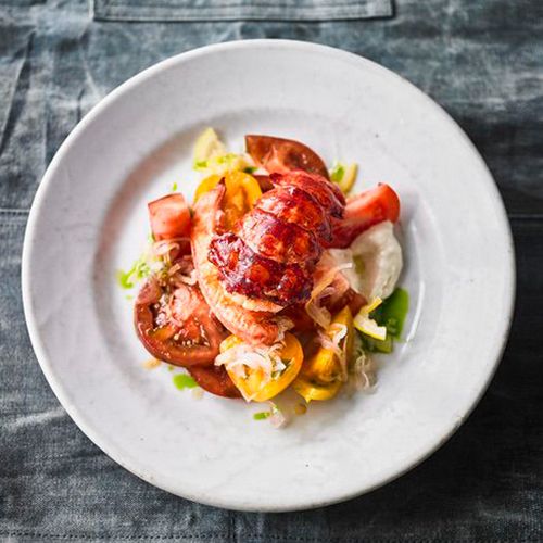 Gegrillter Maine-Hummer mit eingelegten Meyer-Zitronen und mariniertem Tomatensalat